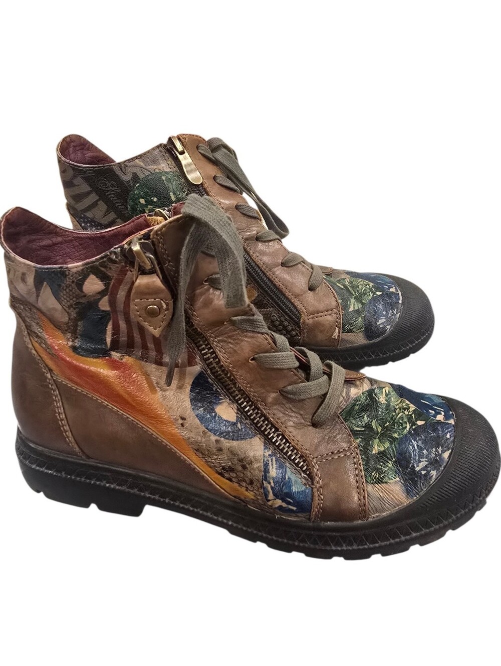 L'ARTISTE Spring Step Multi-Color Leather Lace-Up Ankle Boots 39